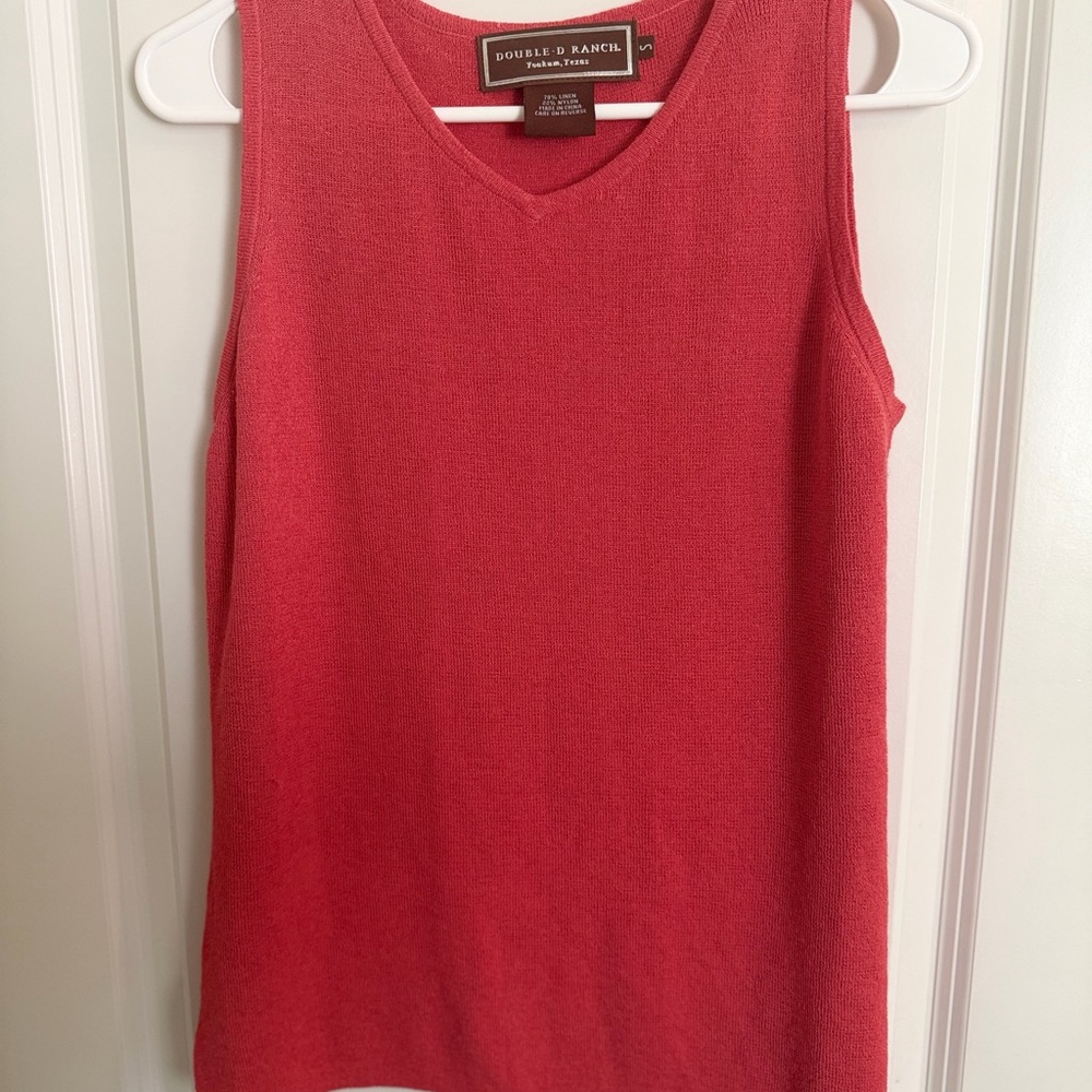 Double D Ranch Coral Red V-Neck Knit Tank Top